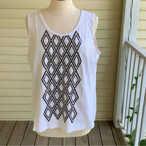 Bob Mackie Beaded Sequin Tank Top Argyle Pattern White Size Large QVC Artsy